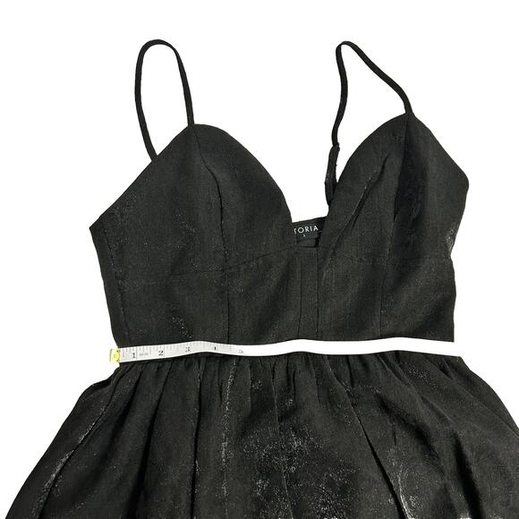STORIA Women’s Sz S Black Jacquard Mini Dress Spaghetti Strap Bubble Hem Shimmer - Picture 11 of 15